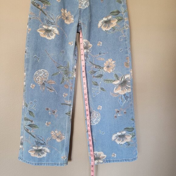 Floral Blue Jeans, Wide Leg - Size M - Picture 5 of 5